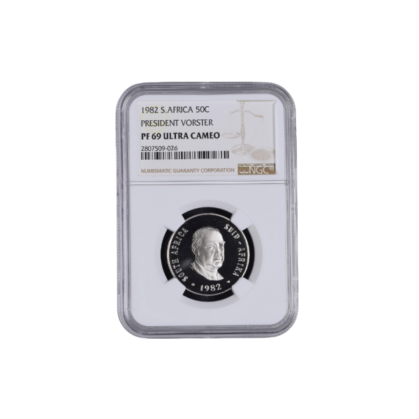 1982 South Africa 50c – President Vorster PF 69 Ultra Cameo Top Pop