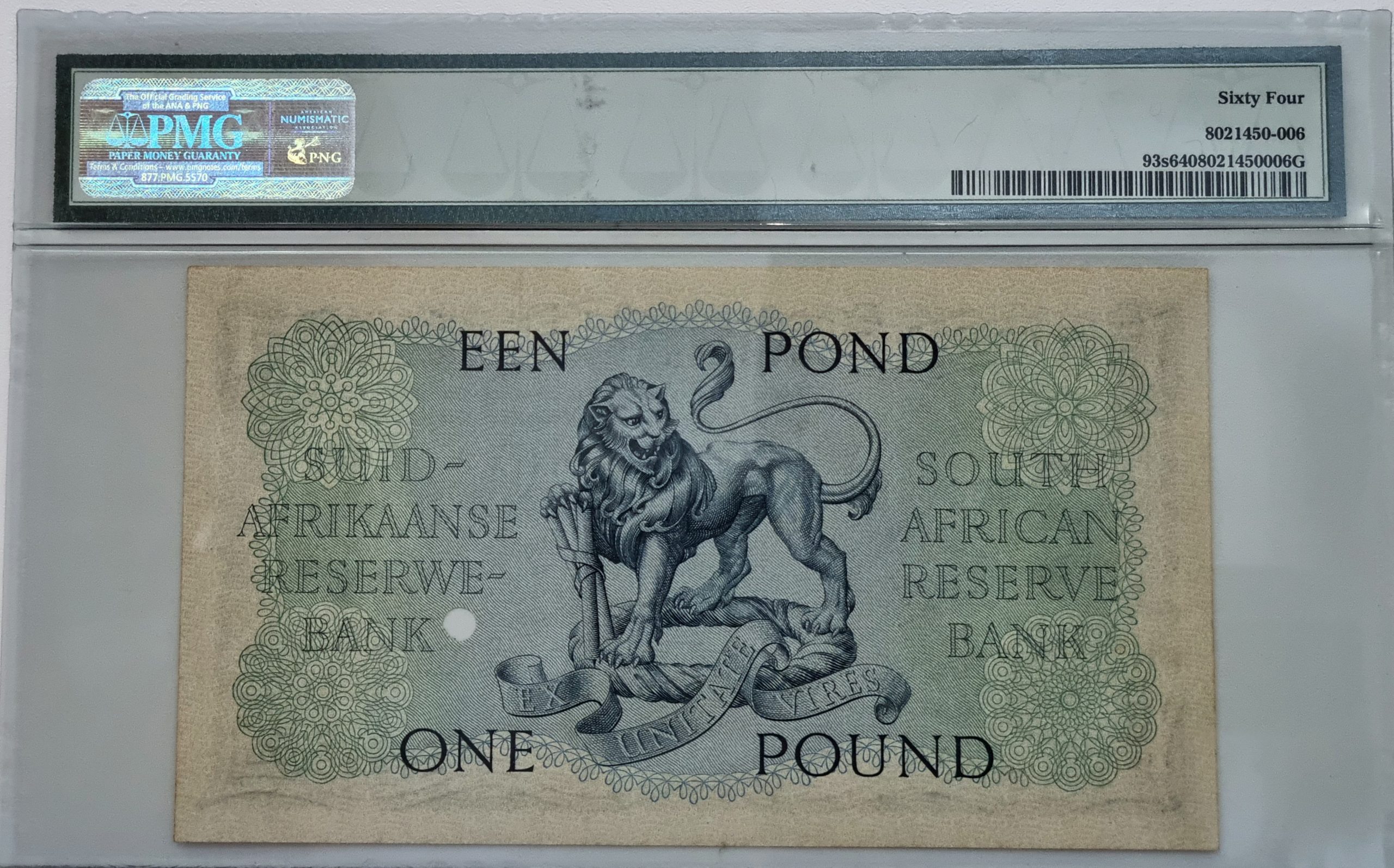 South Africa, Reserve Bank, "SPECIMEN" Pick# 93s 1948-59 £1 S/N B/23 000000 - Wmk: J. van Rebeeck, 64 Choice Uncirculated - Image 2