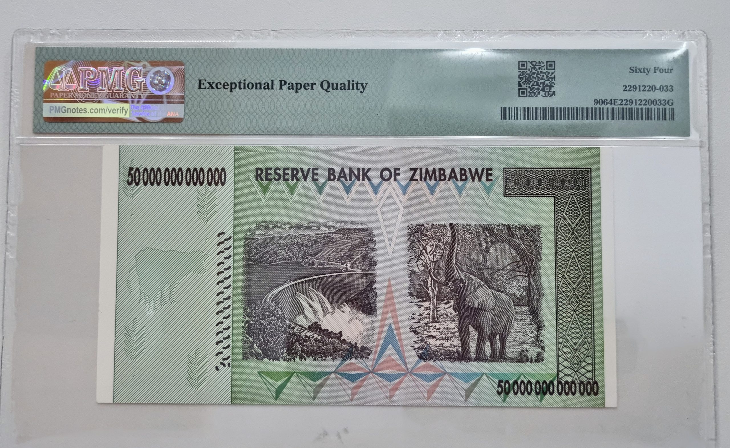 Zimbabwe, Reserve Bank, Pick#90 2008 50 Trillion Dollars S/N AA3276665 - Sign. #8 64 Choice Uncirculated - Image 2