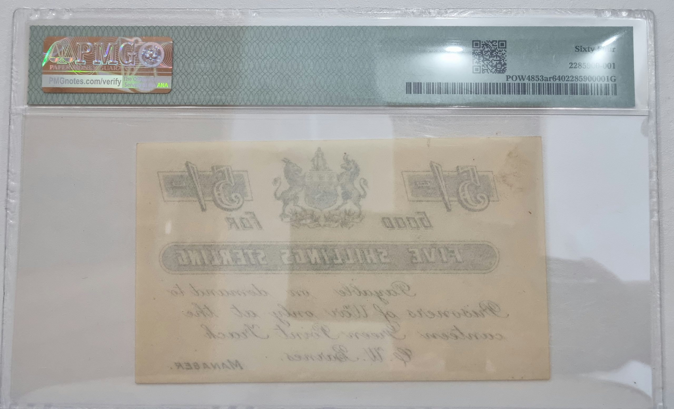 South Africa, POW Camp / Anglo - Boer War POW4853ar ND (1899-1902) 5/-Shillings - Voilet on White, Green Point Track - Sign. C.W.Barnes - Remainder 64 Choice Uncirculated - Image 2