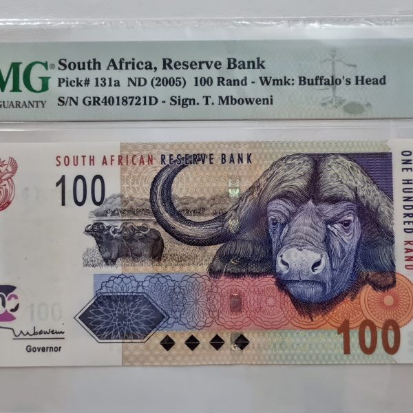 South Africa, Reserve Bank, Pick# 131a ND (2005) 100 Rand - Wmk: Buffalo's Head, S/N GR4018721D - Sign. T. Mboweni 68 Suberb Gem Unc