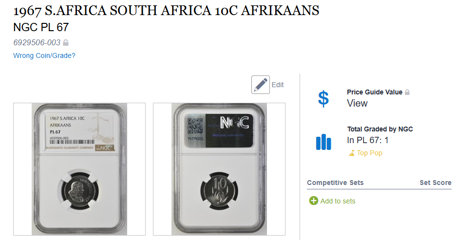 1967 South Africa (Afrikaans) 10c PL 67 (Alternative Language) - Finest Standalone - Image 3