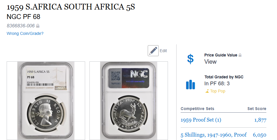 1959 South Africa 5 Shillings (PF68) - Top Pop - Image 3
