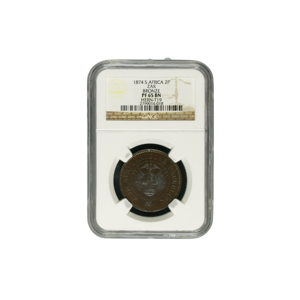 1874 South Africa 2 Penny ZAR BRONZE PF 65 BN