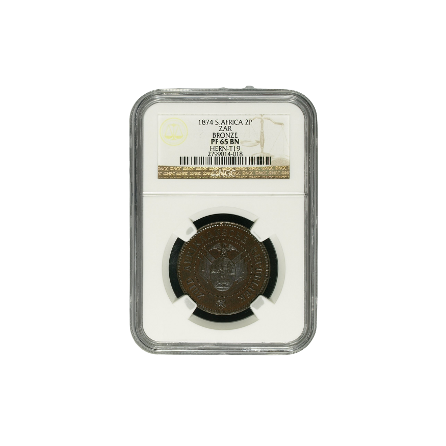 1874 South Africa 2 Penny ZAR BRONZE PF 65 BN
