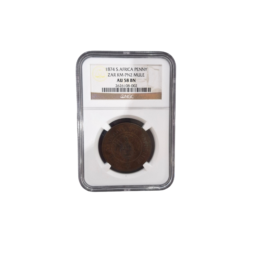 1874 ZAR Penny ZAR KM - PN2 MULE (AU 58 BN)