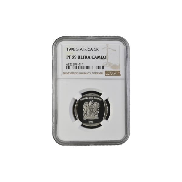 1998 South Africa R5 (PF 69 Ultra Cameo) - Top Pop - With original Coin World Certificate issued to Daniel Mark de Bruyne