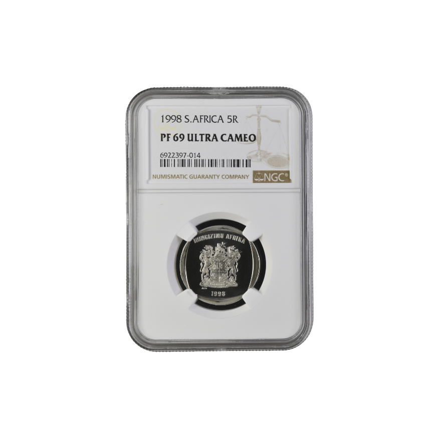 1998 South Africa R5 (PF 69 Ultra Cameo) - Top Pop - With original Coin World Certificate issued to Daniel Mark de Bruyne