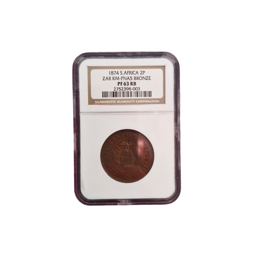 1874 ZAR 2 Penny – ZAR KM-PNA5 Bronze (PF 63 RB)
