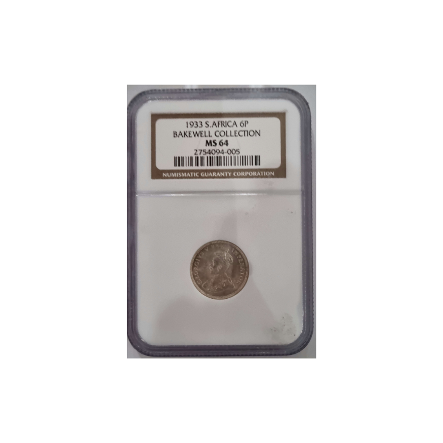 1933 South Africa 6 Pence Bakewell Collection MS 64