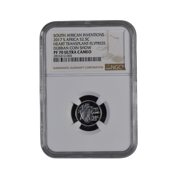 2017 South Africa S2.5c South African Inventions Heart Transplant-Flypress Durban Coin Show PF 70 Ultra Cameo - Top Pop