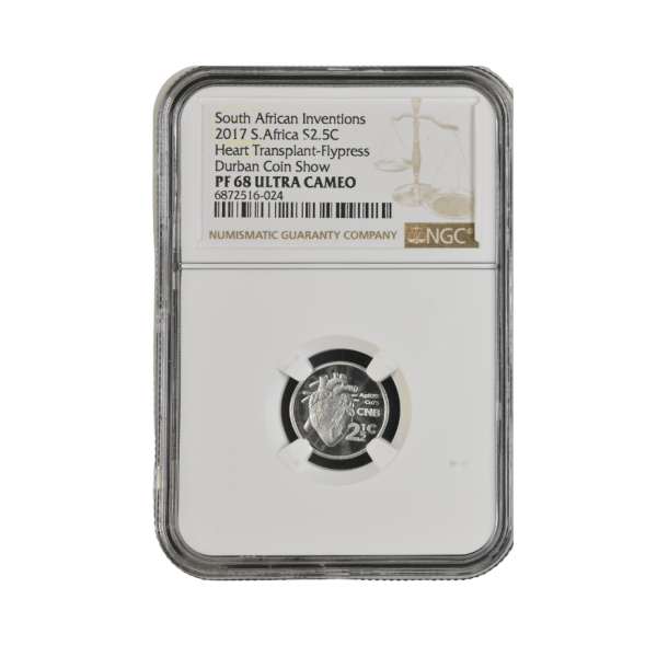 2017 South Africa S2.5c South Africa Inventions Heart Transplant-Flypress durban Coin Show PF 68 Ultra Cameo
