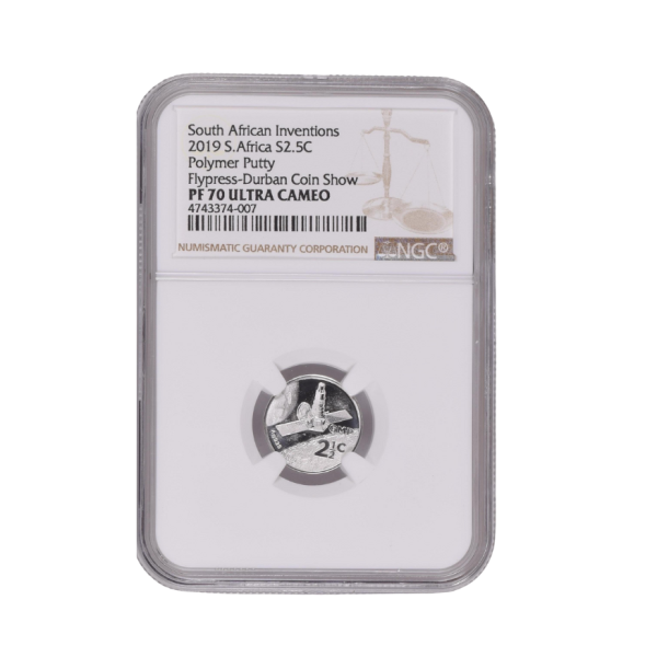 2019 South Africa S2.5c South African Inventions Polymer Putty Flypress-Durban Coin Show PF 70 Ultra Cameo - Top Pop