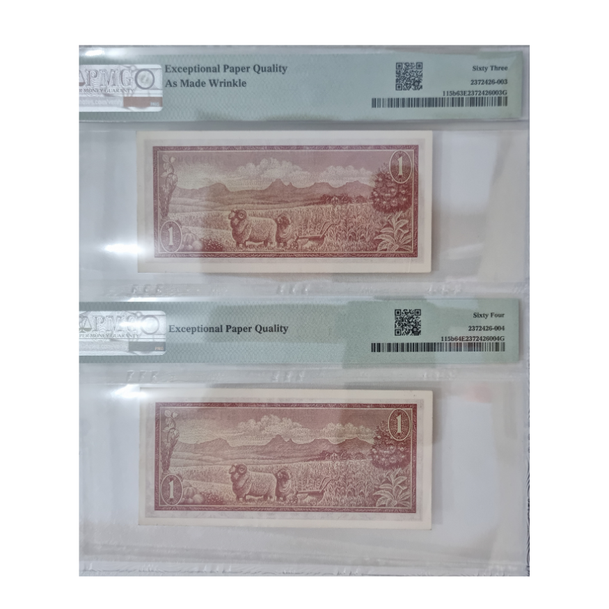 South Africa, reserve Bank 1 Rand-Wmk:J.van Riebeeck Set ( S/N B/584 999999-Sign. #5/ S/N B/584 1000000-Sign. #5) 1975 - Image 2
