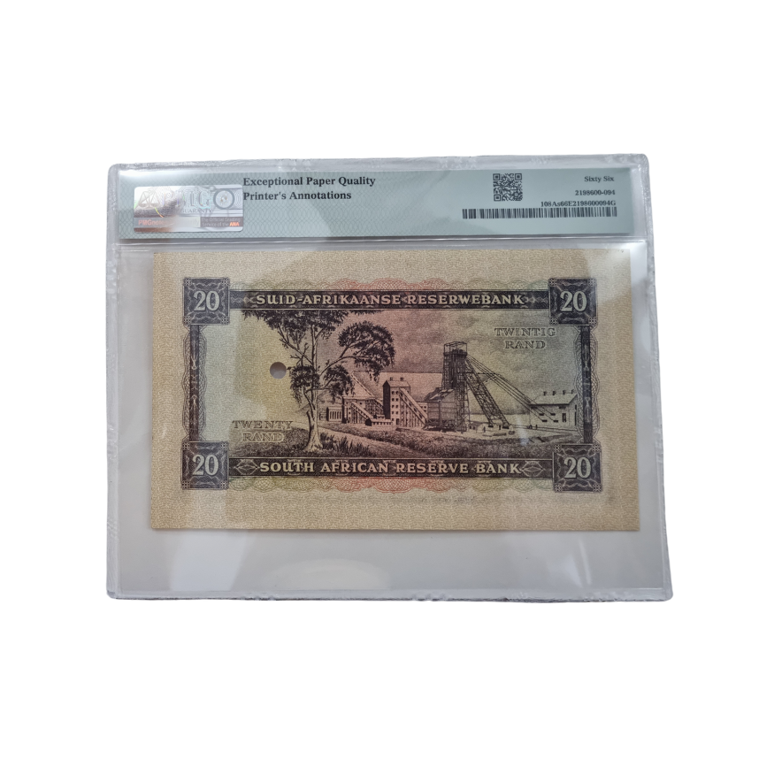 South Africa, Reserve Bank "SPECIMEN" Pick#108As ND(1962-65) 20 Rand Wmk: J. van Riebeeck (Gem Uncirculated 66 EPQ) - Image 2