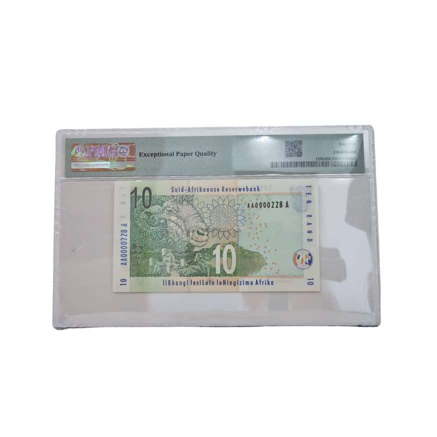 South Africa, Reserve Bank Pick# 128b ND(2005) 10 Rand-Wmk: Rhino's Head S/N AA0000228A- Sign. G. Marcus (Gem Uncirculated 66 EPQ) - Image 2