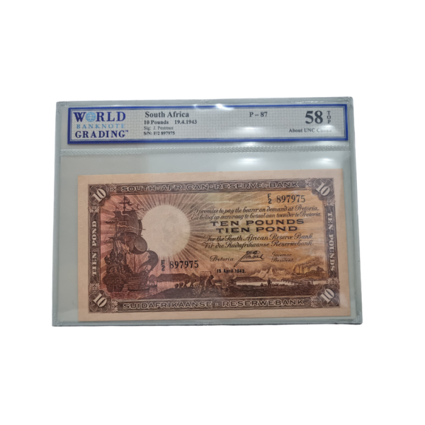 South Africa 10 Pounds 19.4.1943 Sig: J.Postmus S/N: F/2 897975 About UNC Choice 58 TOP