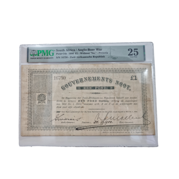 South Africa/ Anglo-Boer War Pick#54c 1900 £1-Without "no." - Pretoria S/N 16750 -Zuid-Afrikaansche Republiek Very Fine 25