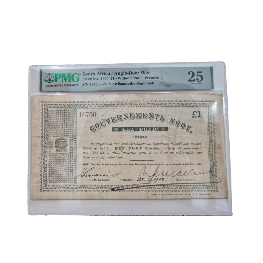 South Africa/ Anglo-Boer War Pick#54c 1900 £1-Without "no." - Pretoria S/N 16750 -Zuid-Afrikaansche Republiek Very Fine 25