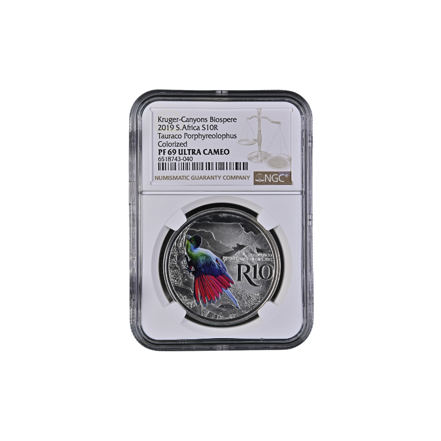 2019 South Africa S10R Tauraco Porhyreolophus Colorized PF 69 Ultra Cameo