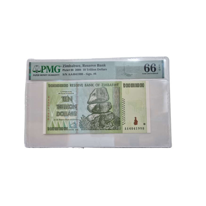 Zimbabwe, Reserve Bank Pick#88 2008 10Trillion Dollars S/N AA4041998-Sign. #8 (Gem Uncirculated 66 EPQ)
