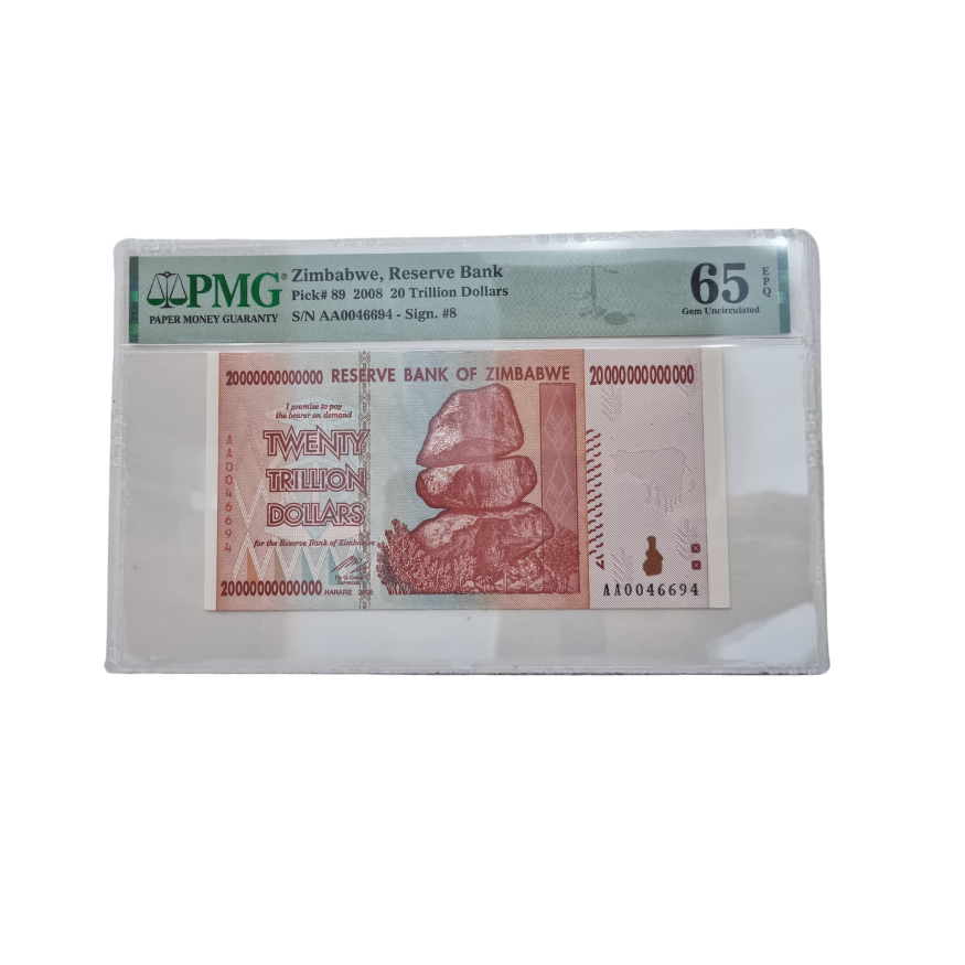 Zimbabwe, Reserve Bank Pick# 89 2008 20 Trillion Dollars S/N AA0046694-Sign.#8 (Gem Uncirculated 65 EPQ)