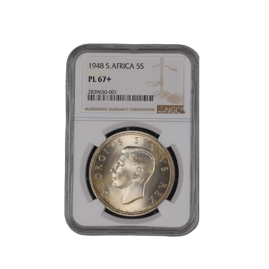 1948 South Africa 5 Shilling PL 67+