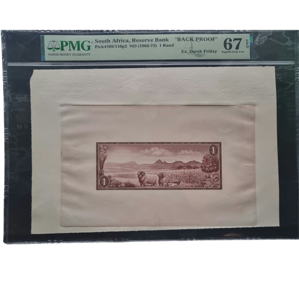 South Africa, Reserve bank Pick#109/110p2 ND(1966-72) "Back Proof" Ex. Derek Friday 67 Superb Gem UNC
