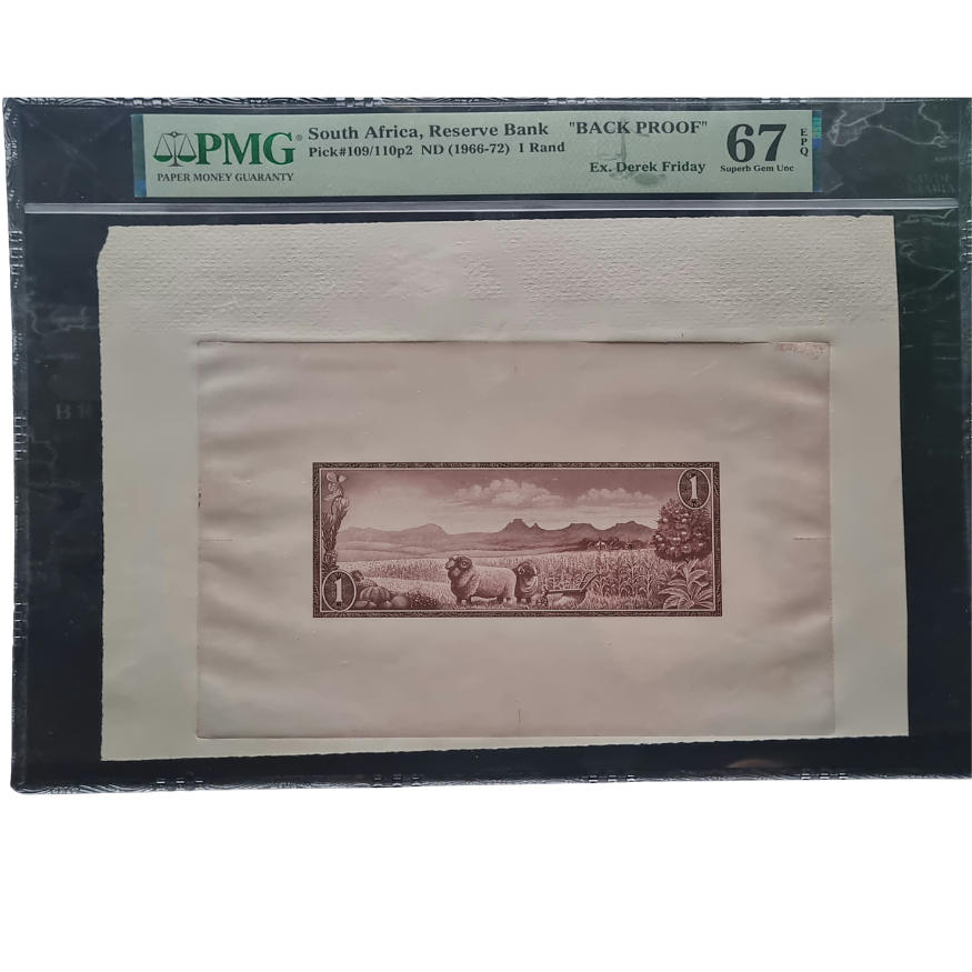 South Africa, Reserve bank Pick#109/110p2 ND(1966-72) "Back Proof" Ex. Derek Friday 67 Superb Gem UNC