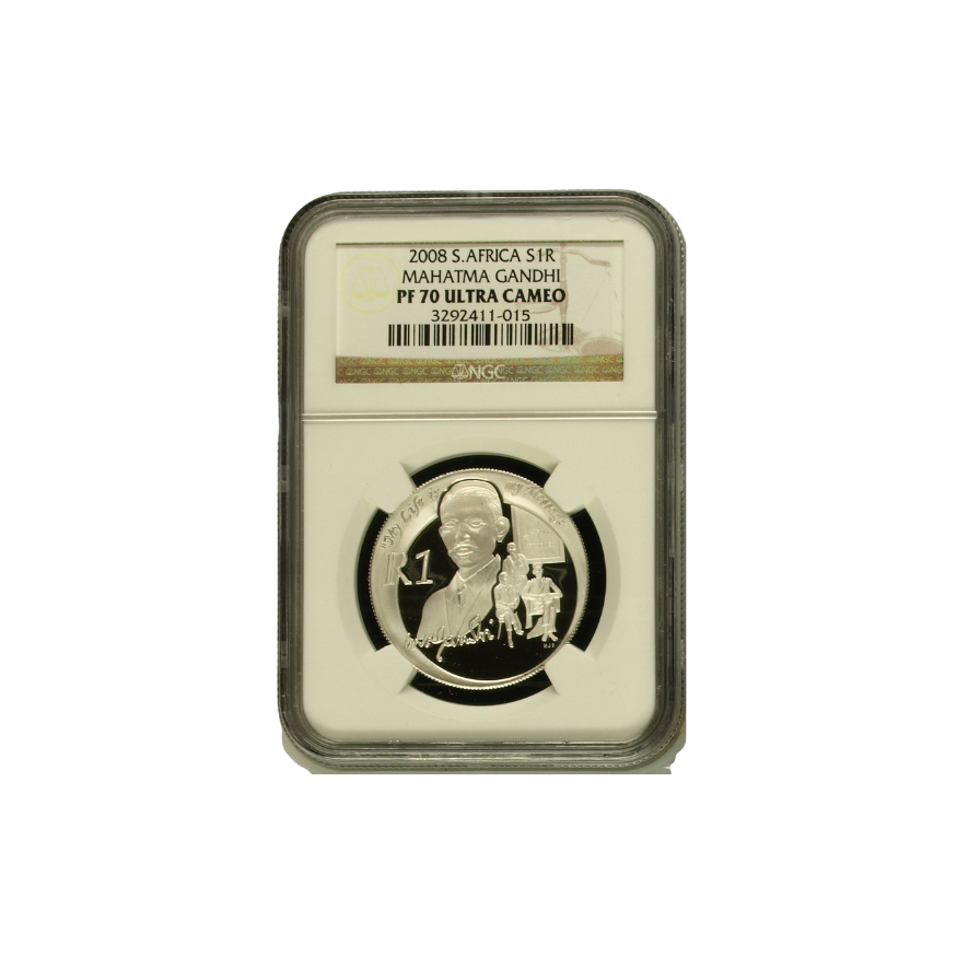 2008 South Africa S1R Mahatma Gandhi - PF 70 Ultra Cameo - Top Pop