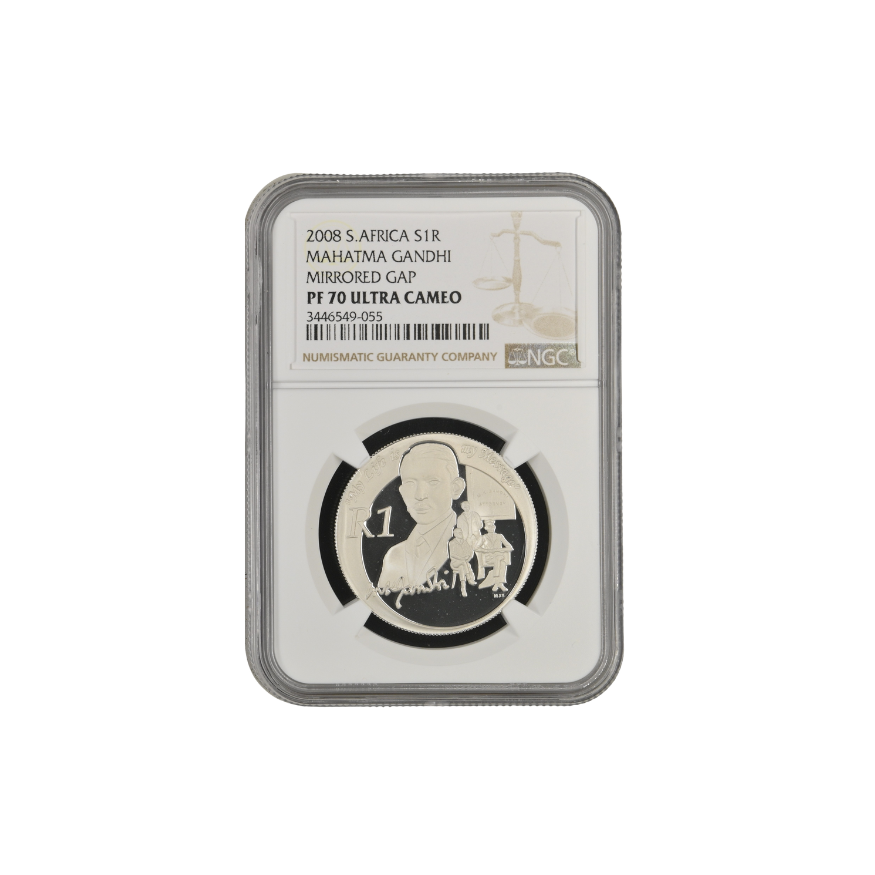 2008 South Africa S1R Mahatma Gandhi Mirrored Gap PF 70 Ultra Cameo - Top Pop