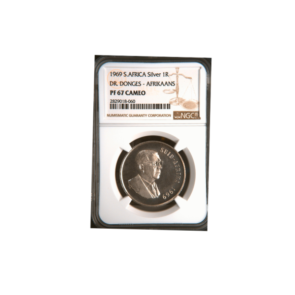 1969 South Africa Dr. Donges - AFRIKAANS S1R PF 67 CAMEO