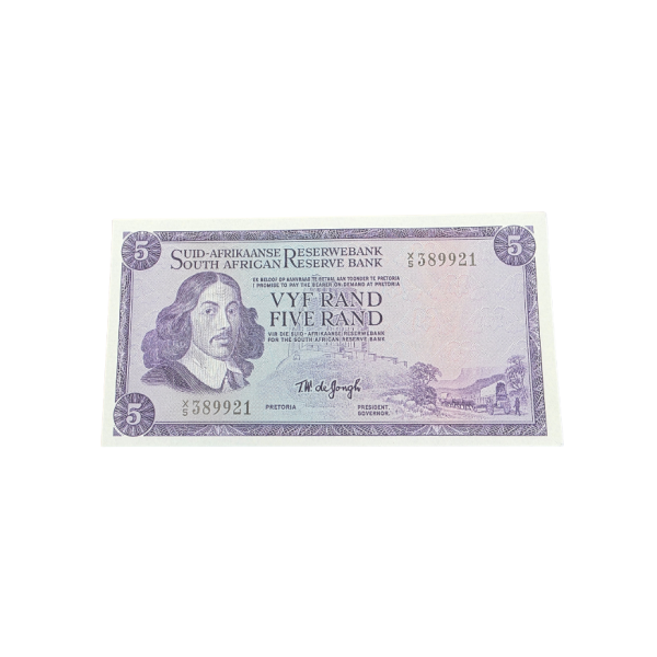 Suid-Afrikaanse Reserwe Bank Vyf Rand Afr/Eng 1967 UNC S/N: X5/389921
