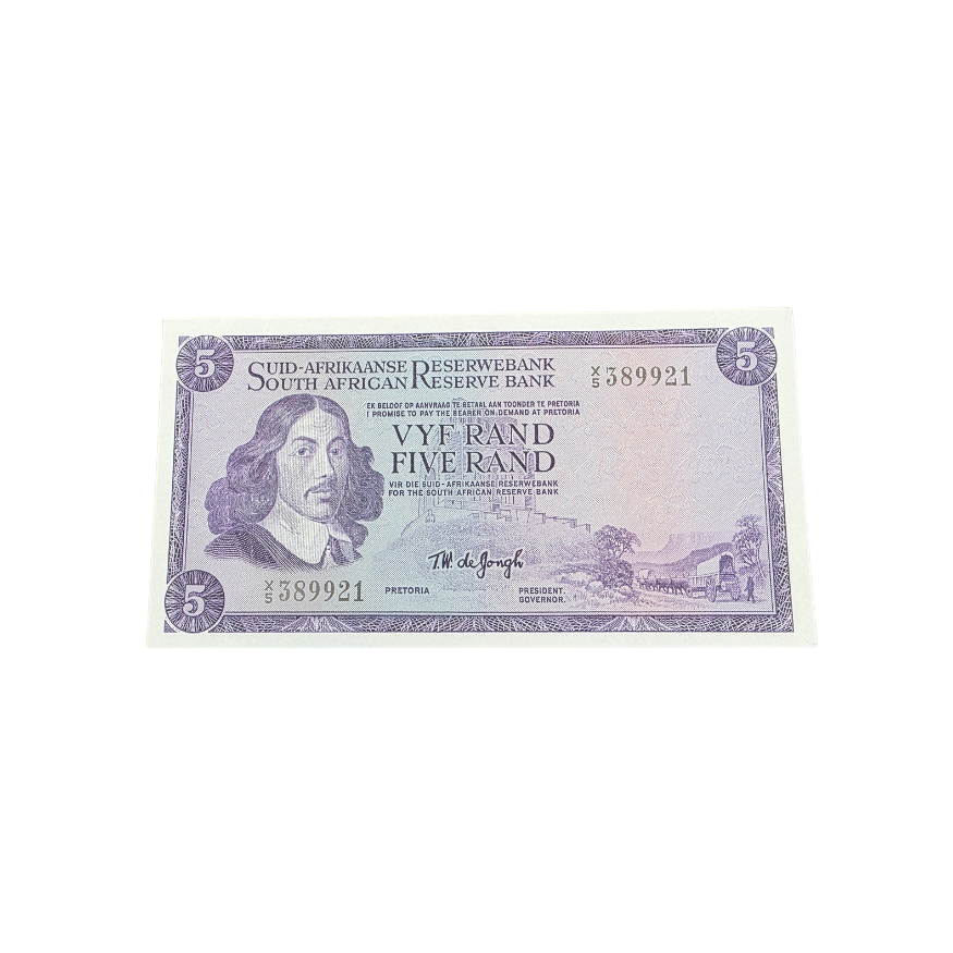 Suid-Afrikaanse Reserwe Bank Vyf Rand Afr/Eng 1967 UNC S/N: X5/389921