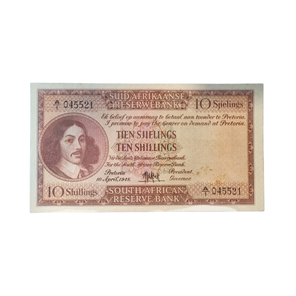 South African Reserve Bank Ten Shillings Afr/Eng 1948 S/N: A/1 045521