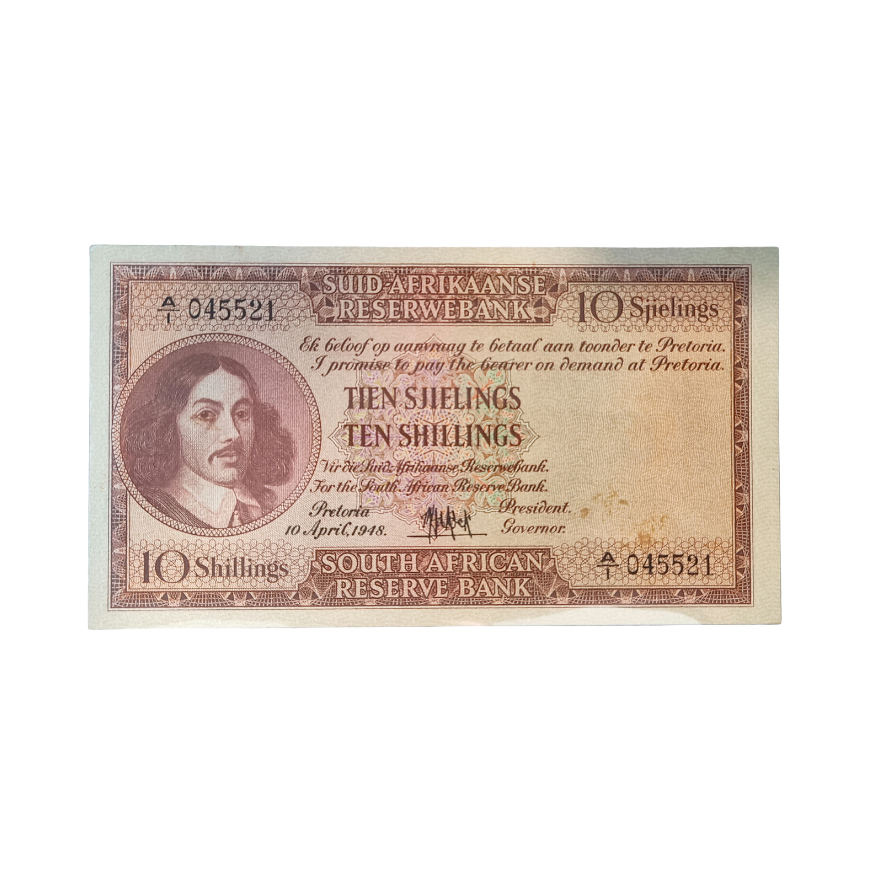 South African Reserve Bank Ten Shillings Afr/Eng 1948 S/N: A/1 045521