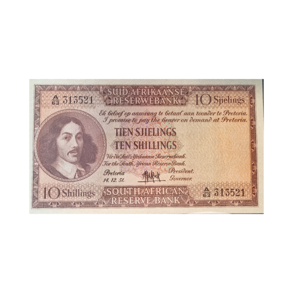 South African Reserve Bank Ten Shilling Afr/Eng 1951 S/N: A/63 313521