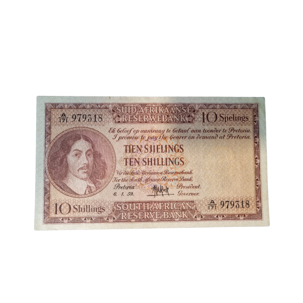 Suid Afrikaanse Reserwe Bank Tien Sjielings Afr/Eng 1959 S/N:A171/979318