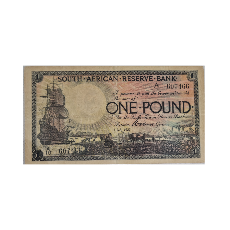 South African Reserve Bank One Pound Eng/Dutch 1922 S/N: A10 607466 - Image 2