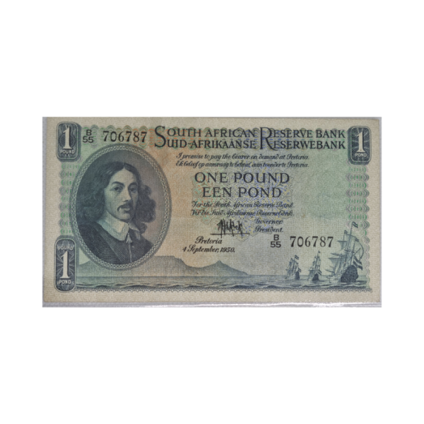 South African Reserve Bank One Pound Eng/Afr 4/9/1950 S/N: B 55/706787
