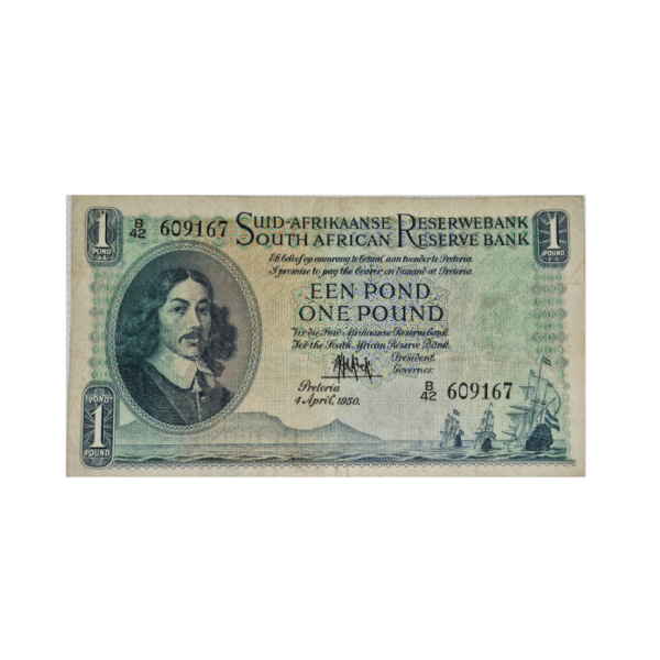 South African Reserve Bank One Pound Afr/Eng 4/4/1950 S/N: B 42/609167