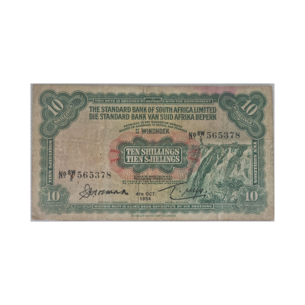 South West Africa Ten Shillings 4/10/1954 S/N SW1/2 565378