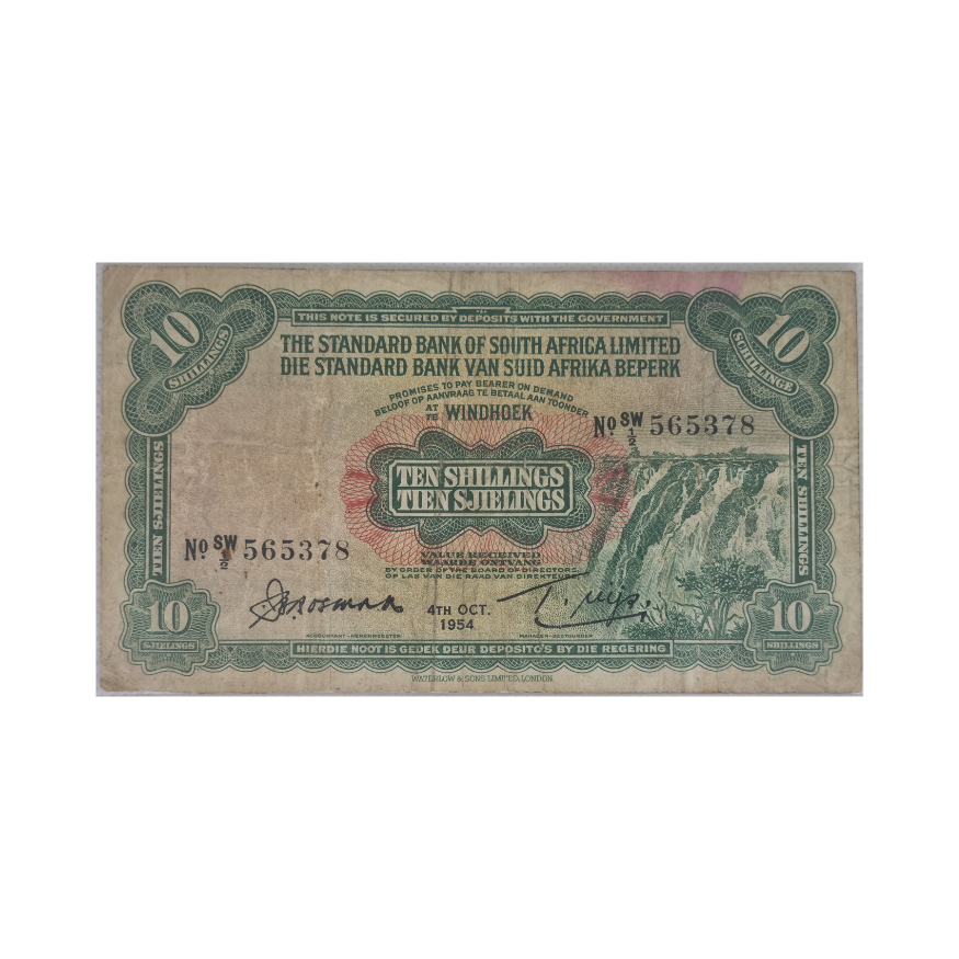 South West Africa Ten Shillings 4/10/1954 S/N SW1/2 565378