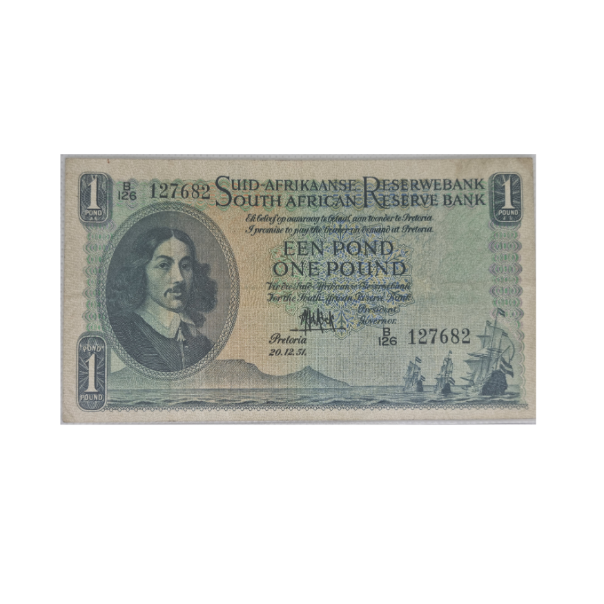 South African Reserve Bank One Pound Afr/Eng 20/12/51 S/N: B126/127682
