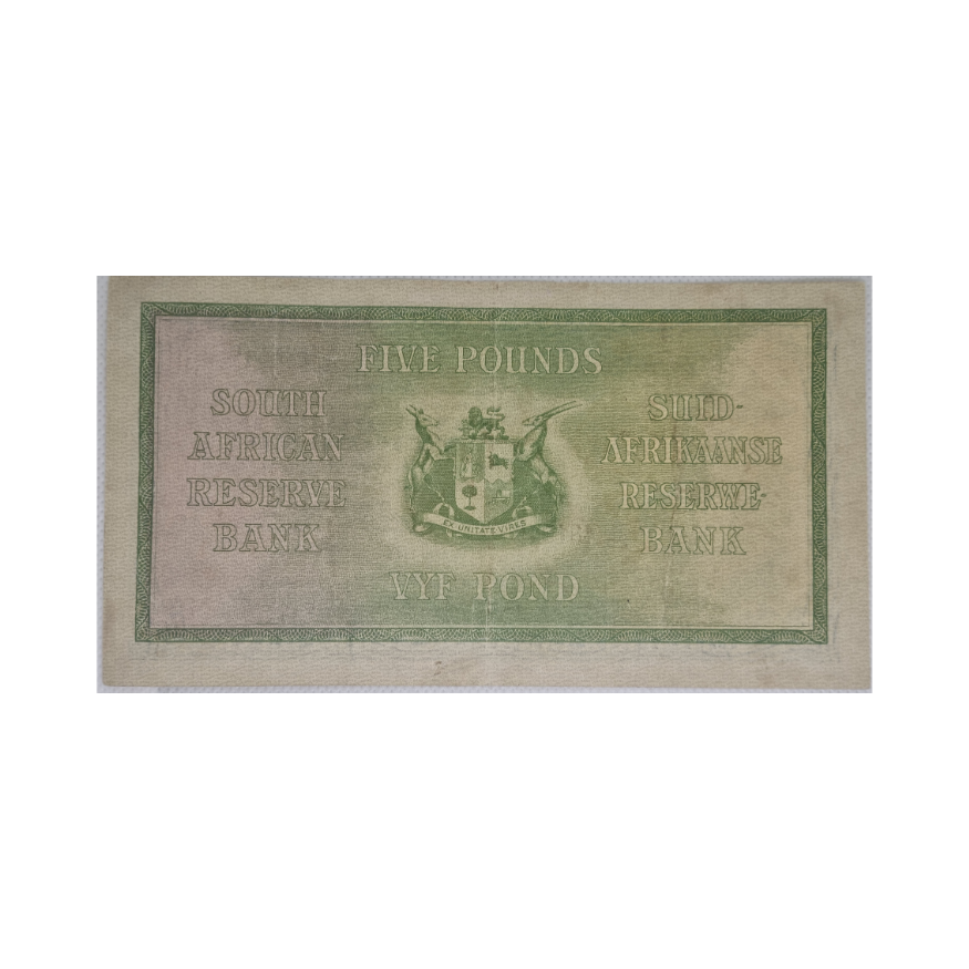 South African Reserve Bank Five Pounds Eng/Afr 4/4/1944 S/N: B25/481549 - Image 2