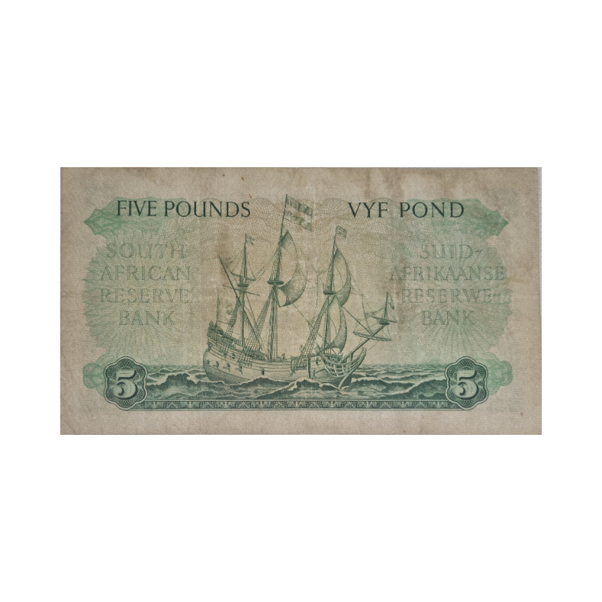 South African Reserve Bank Five Pounds Eng/Afr 21/1/1955 S/N: C37/989117 - Image 2