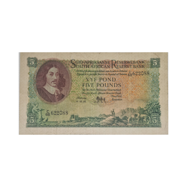 South African Reserve Bank Five Pounds Afr/Eng 11/12/1958 S/N: C68/622088