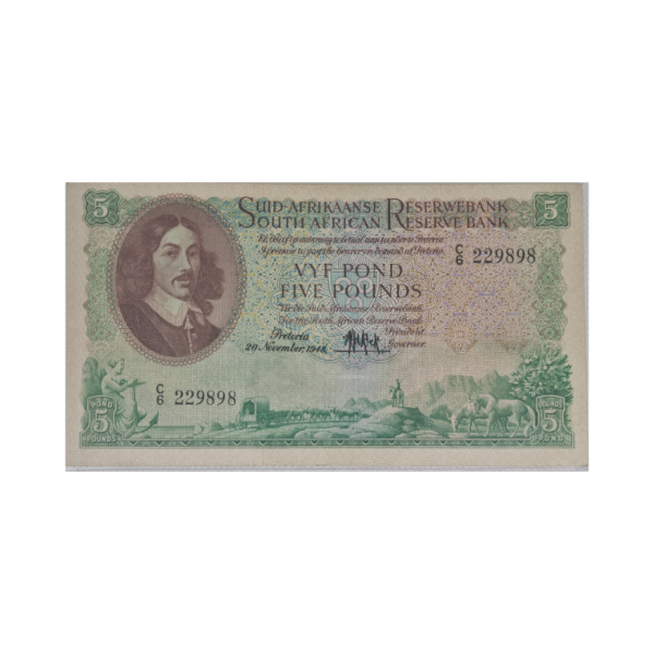 South African Reserve Bank Five Pounds Afr/Eng 20/11/1948 S/N: C6/229898