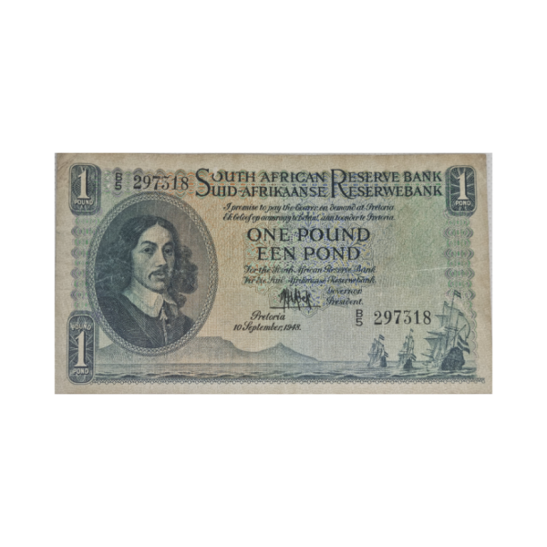 South African Reserve Bank Een Pond Eng/Afr 10/9/1948 S/N:B5/297318