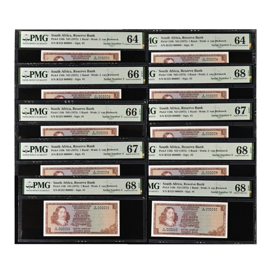 South Africa Reserve Bank 1975 1 Rand S/N B523/000001-10